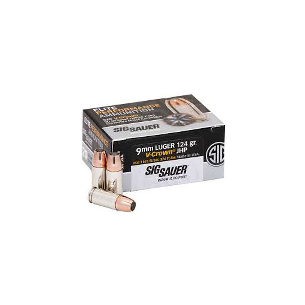 Ammunition Sig Sauer 374 ft lbs 9mm SIG E9MMB2-50      ELITE BALL  9MM  124 FMJ  50/20 • Model: 374 ft lbs